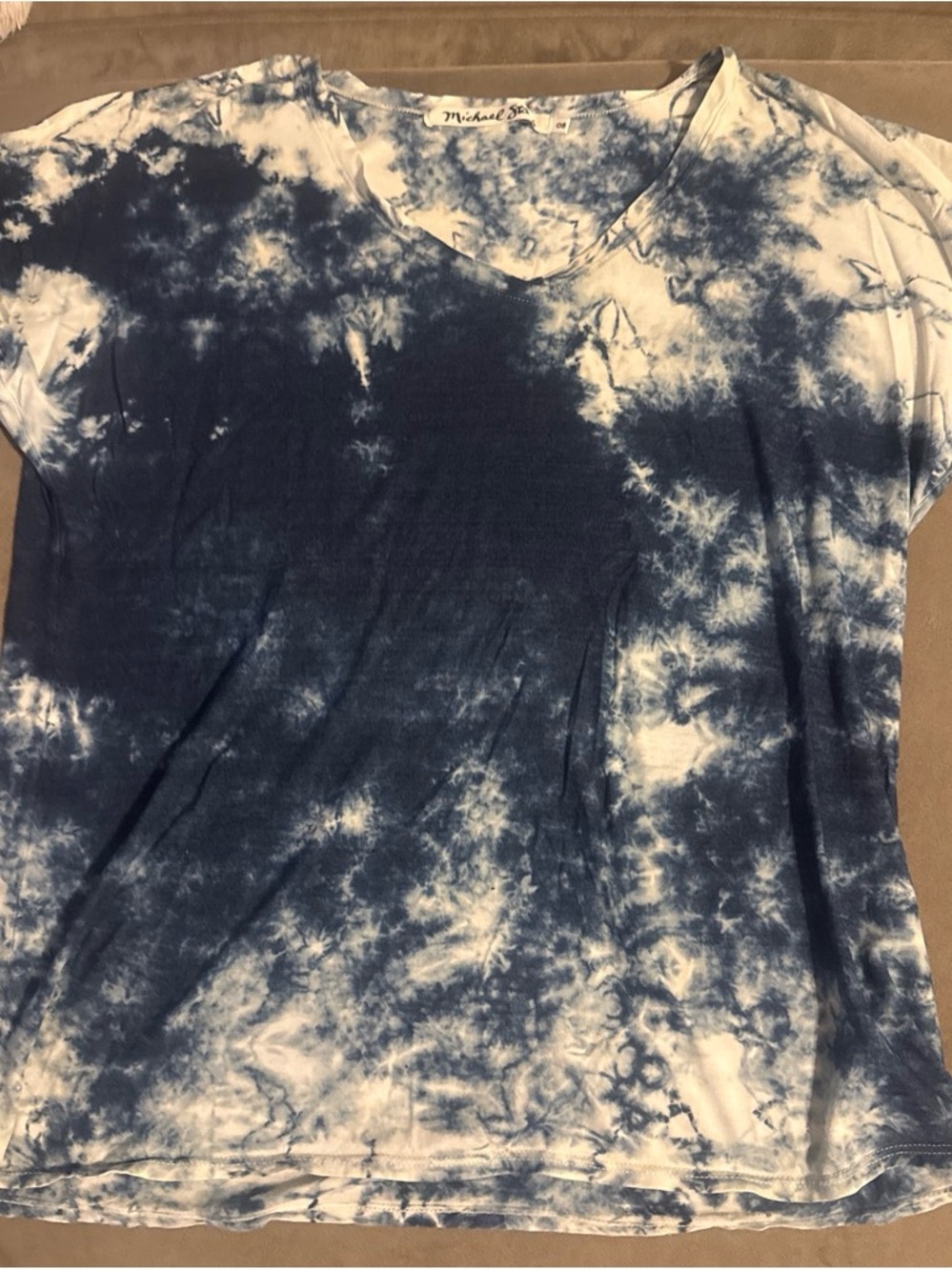 Michael Stars Men's Navy and White Tie-Dye V-Neck Tee